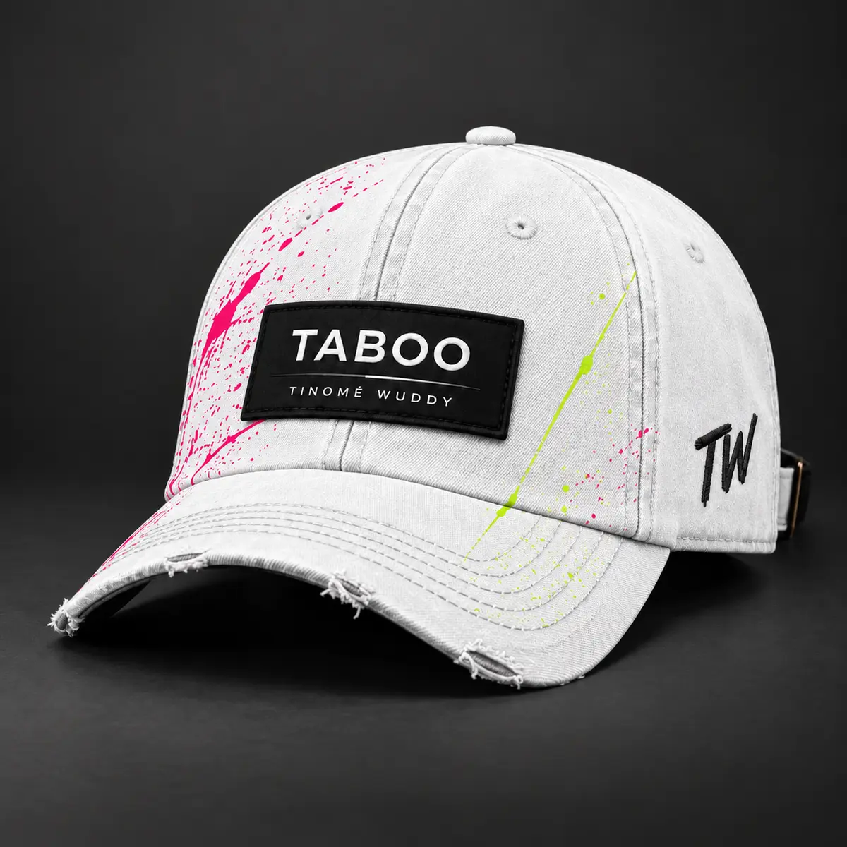 White distressed TABOO face cap