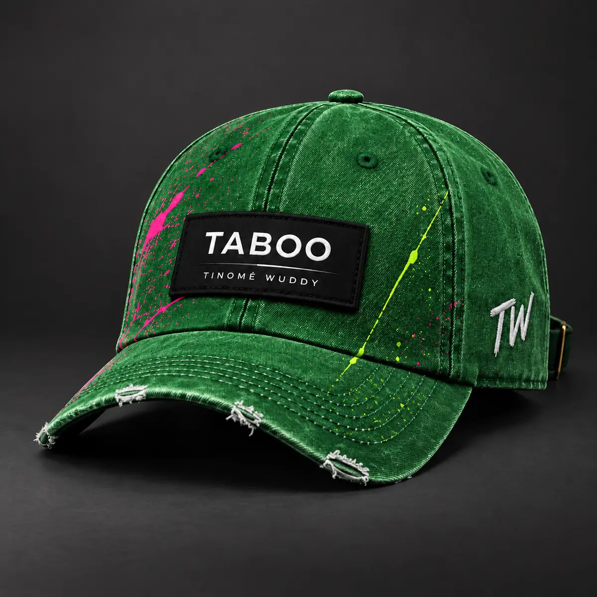 Green distressed TABOO face cap