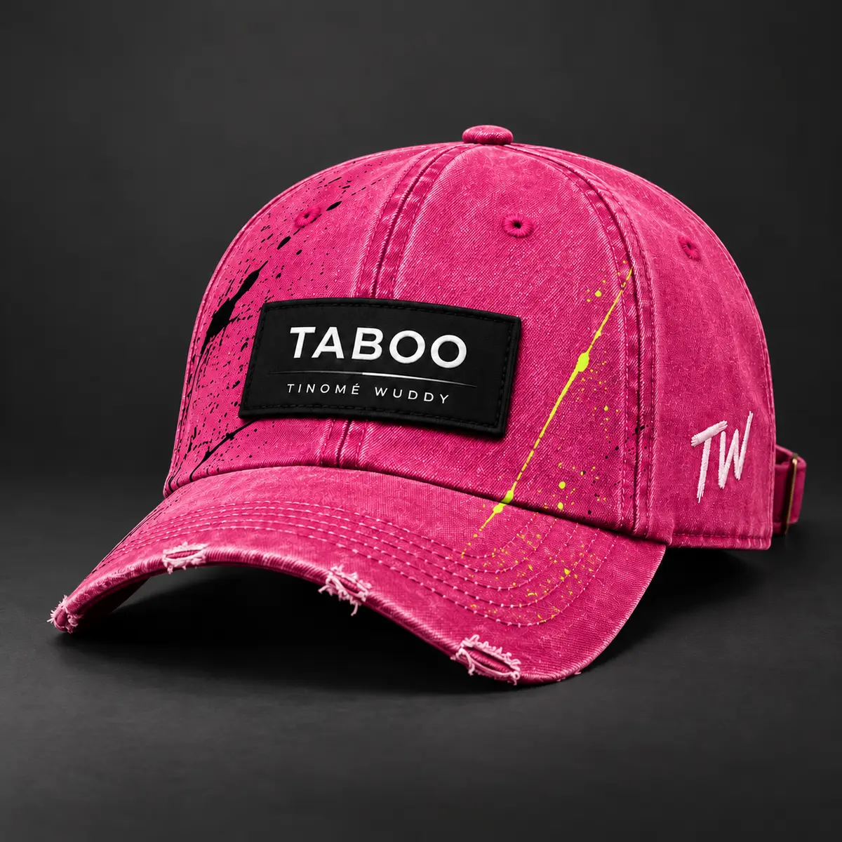 Pink distressed TABOO face cap