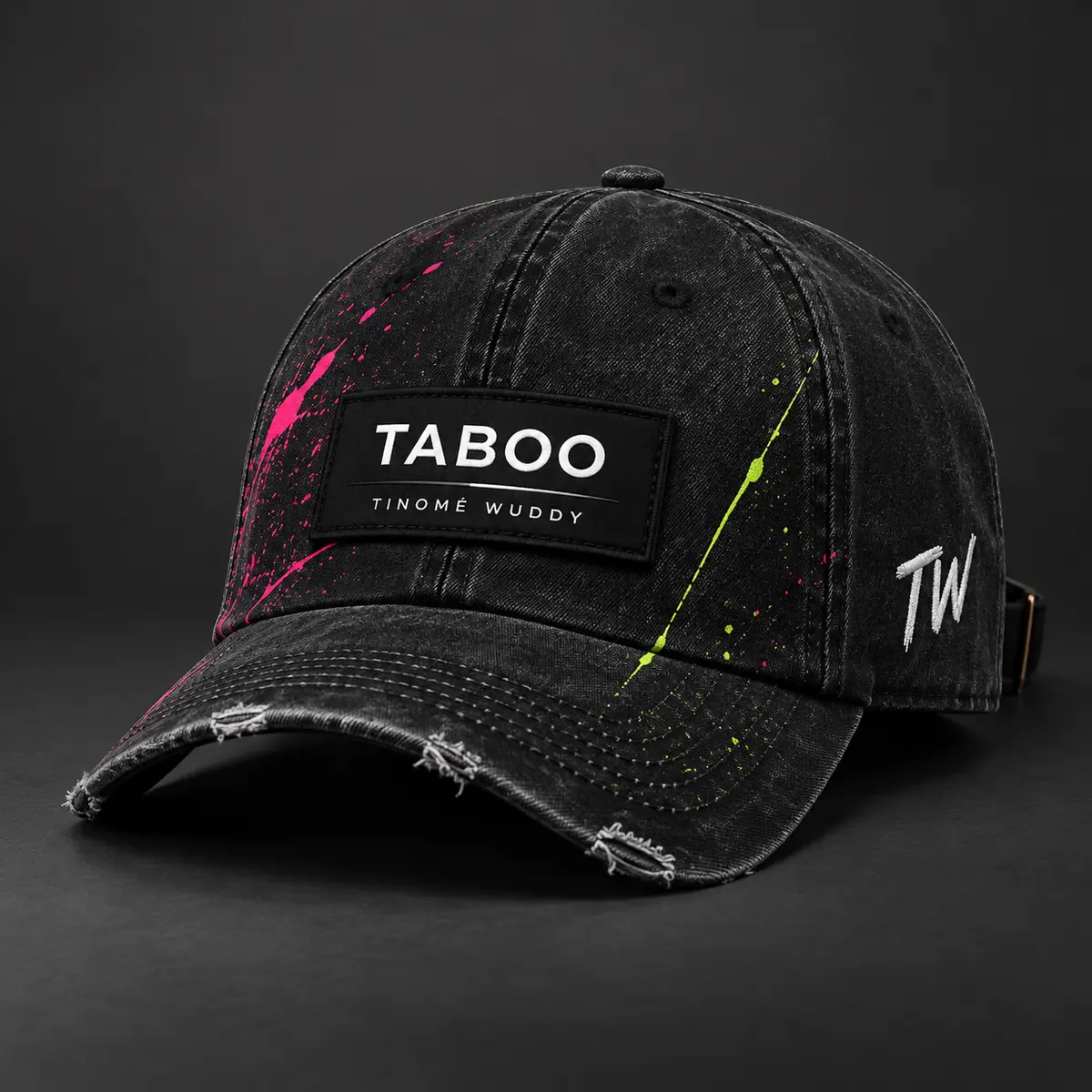 Black distressed TABOO face cap