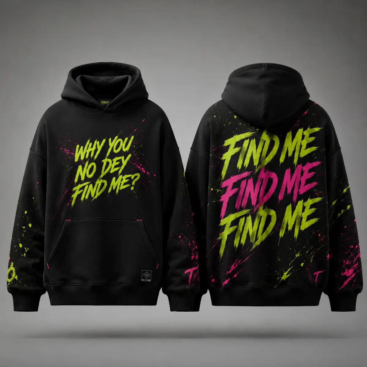 Black TABOO lyric hoodie shown front and back
