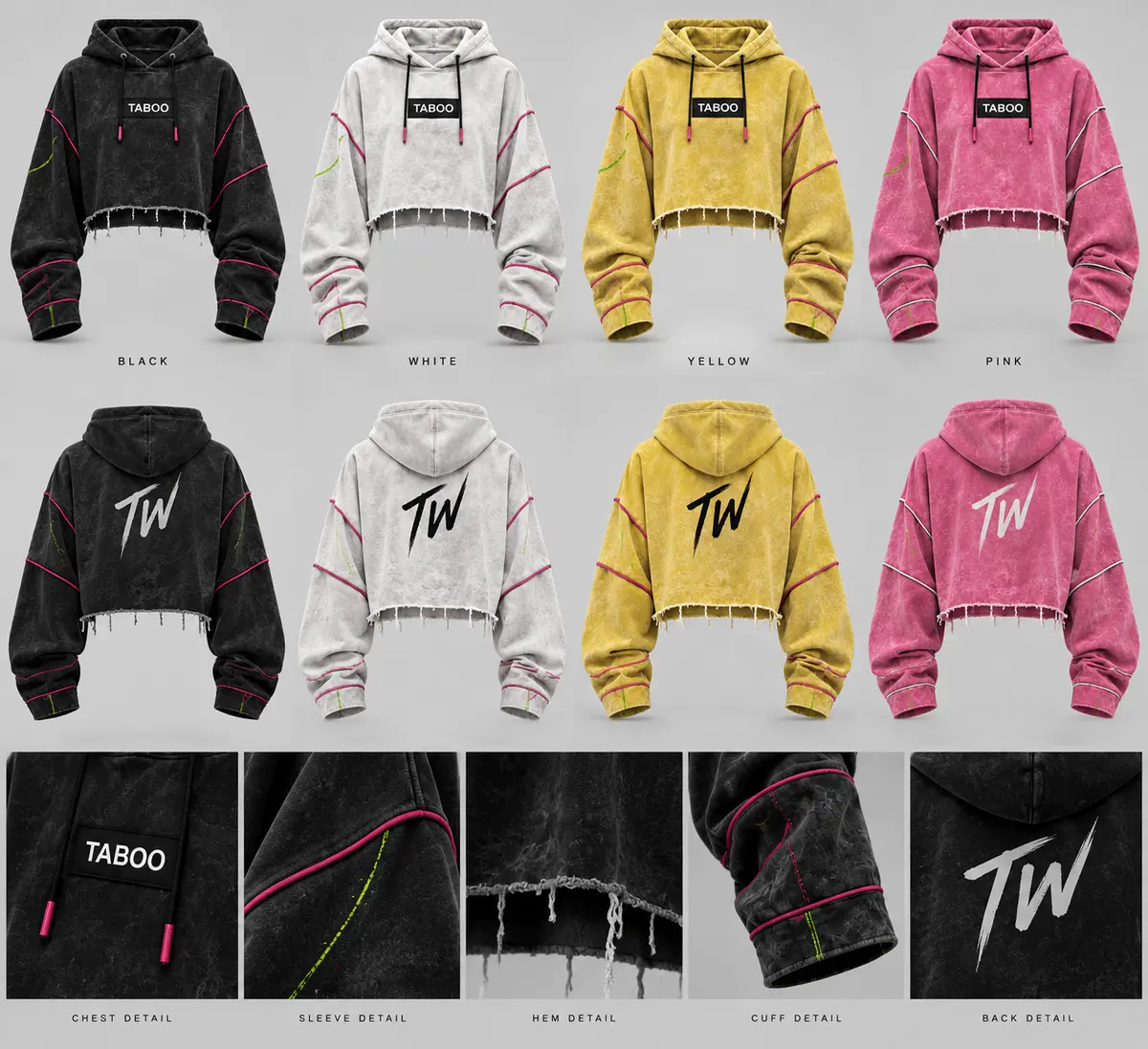TABOO technical hoodie front and back colour lookbook